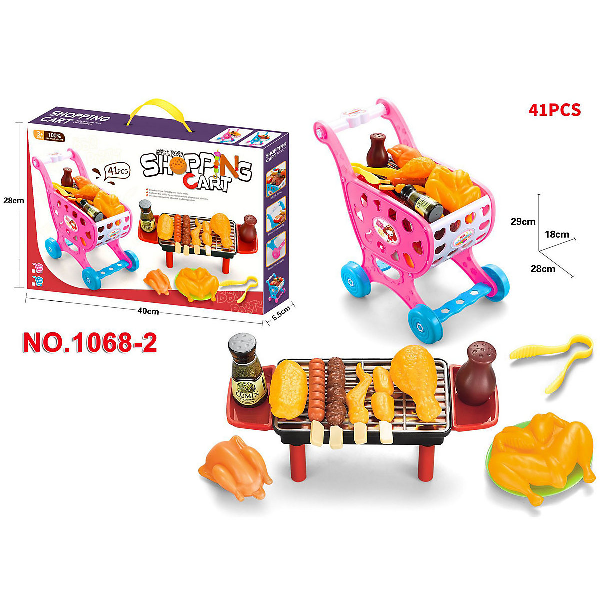 Kinder Küche Kochen und Kochsimulation Lebensmittel Simulation Einkaufswagen Mini-Grill-Set für Kinder