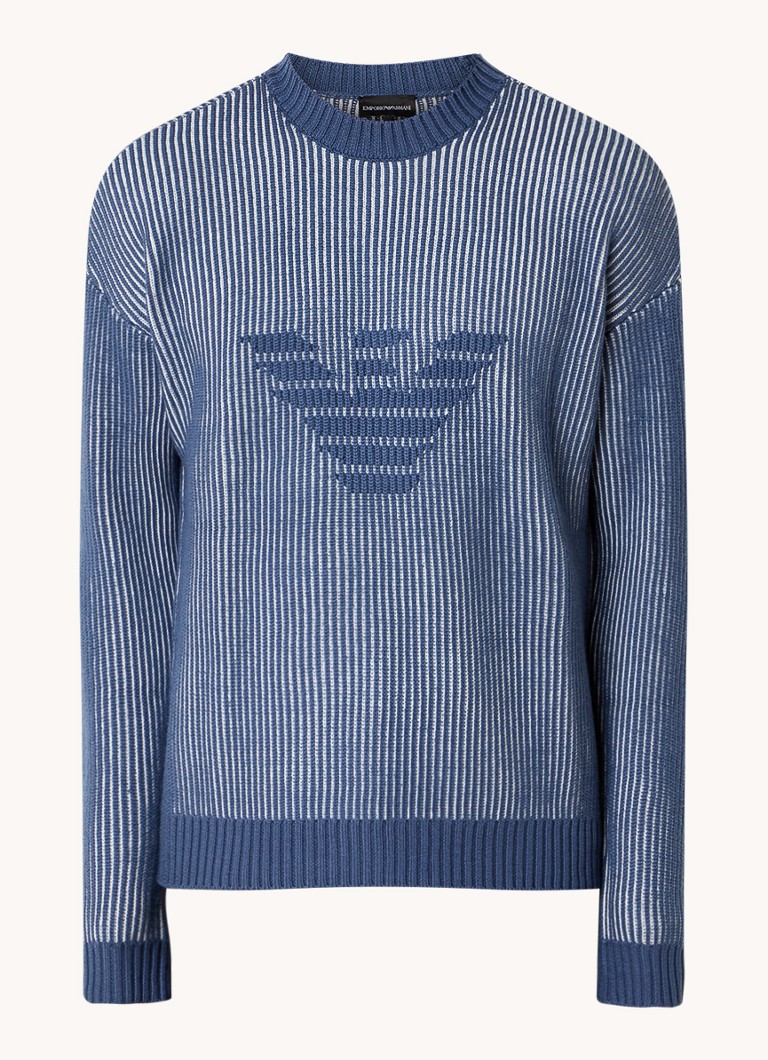 Emporio Armani Rib-knit sweater in virgin wool blend with knitted-in logo