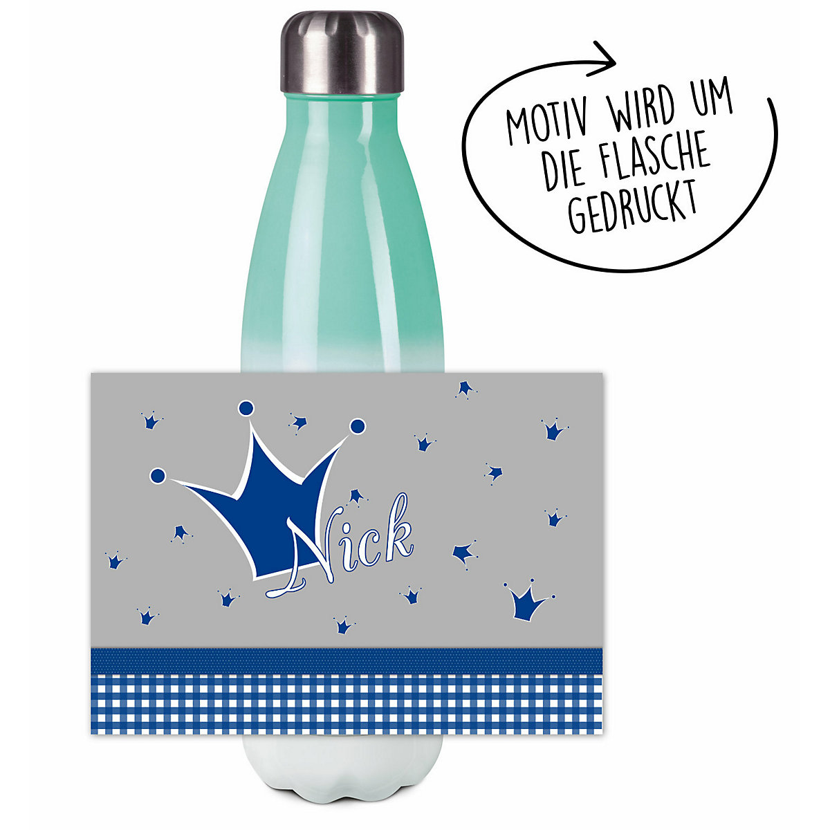 Edelstahl Kinder Thermoflasche / Trinkflasche bunt Krone Farbe blau grau Spülmaschinenfest, Auslaufsicher, Bruchfest, Doppelwandig, Für Heißgetränke geeignet, Mit Deckel, Isoliert