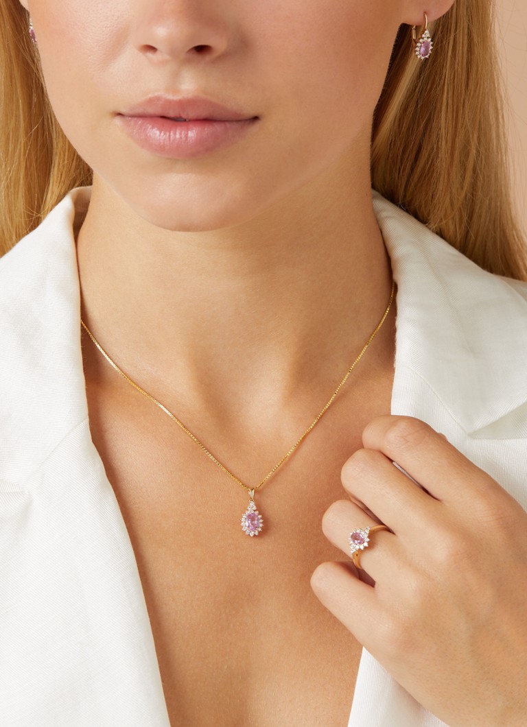 Diamond Point Yellow gold earrings, 1.21 ct pink sapphire, Eden