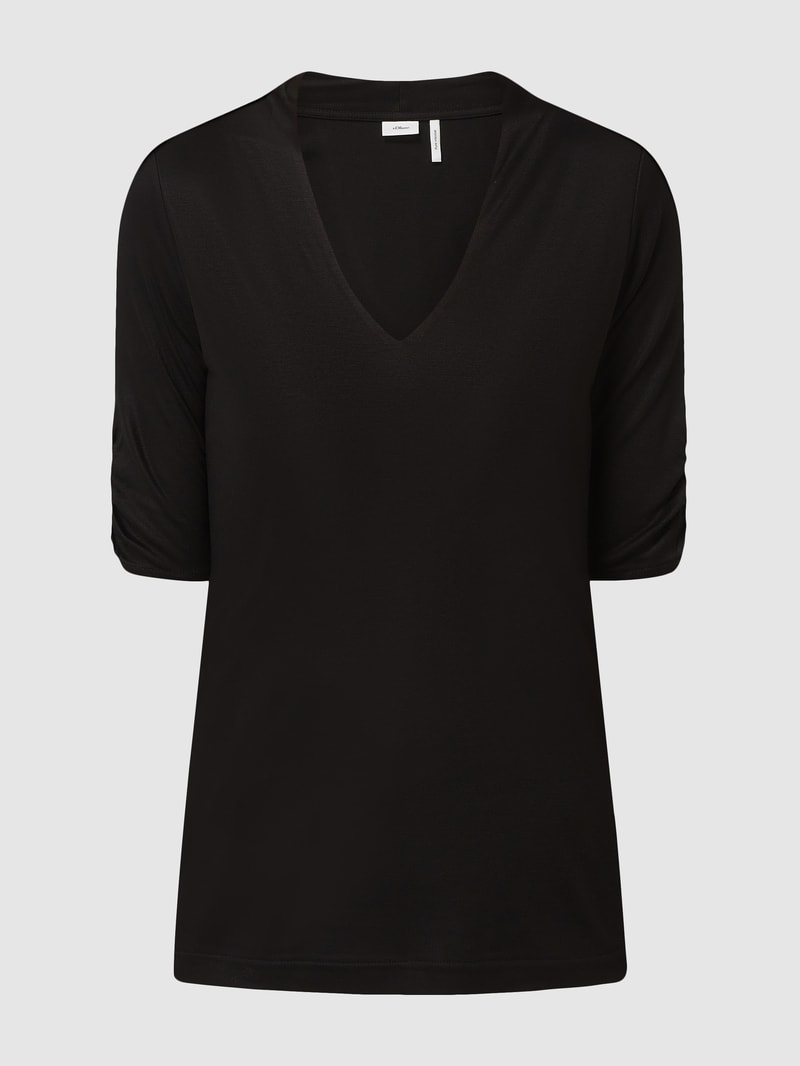 T-Shirt aus Viskose mit V-Ausschnitt in schwarz