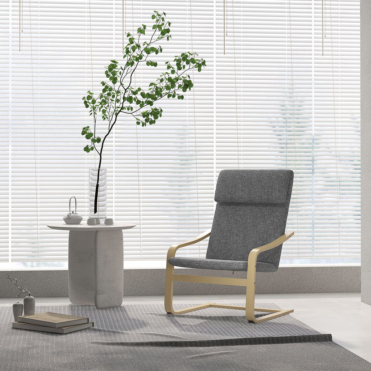 HOMCOM Relaxsessel Ruhesessel mit Armlehne Leinenbezug Holzgestell Grau