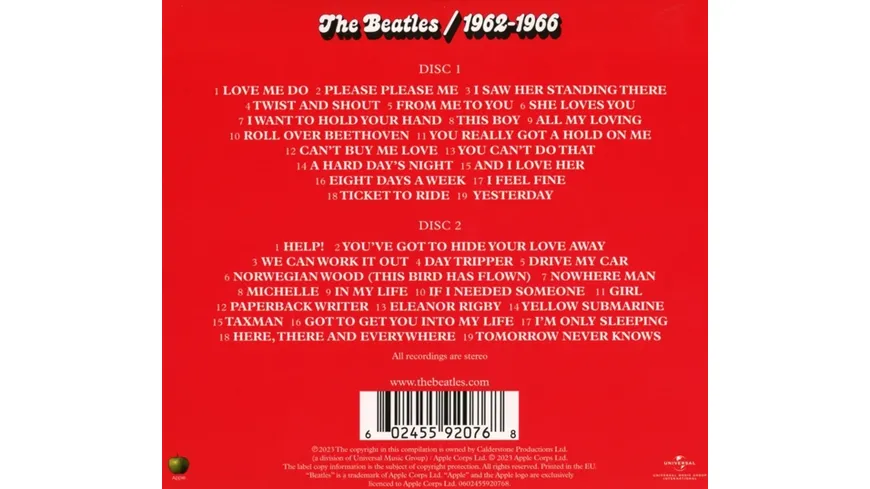The Beatles 1962 - 1966 (Red Album 2CD)
