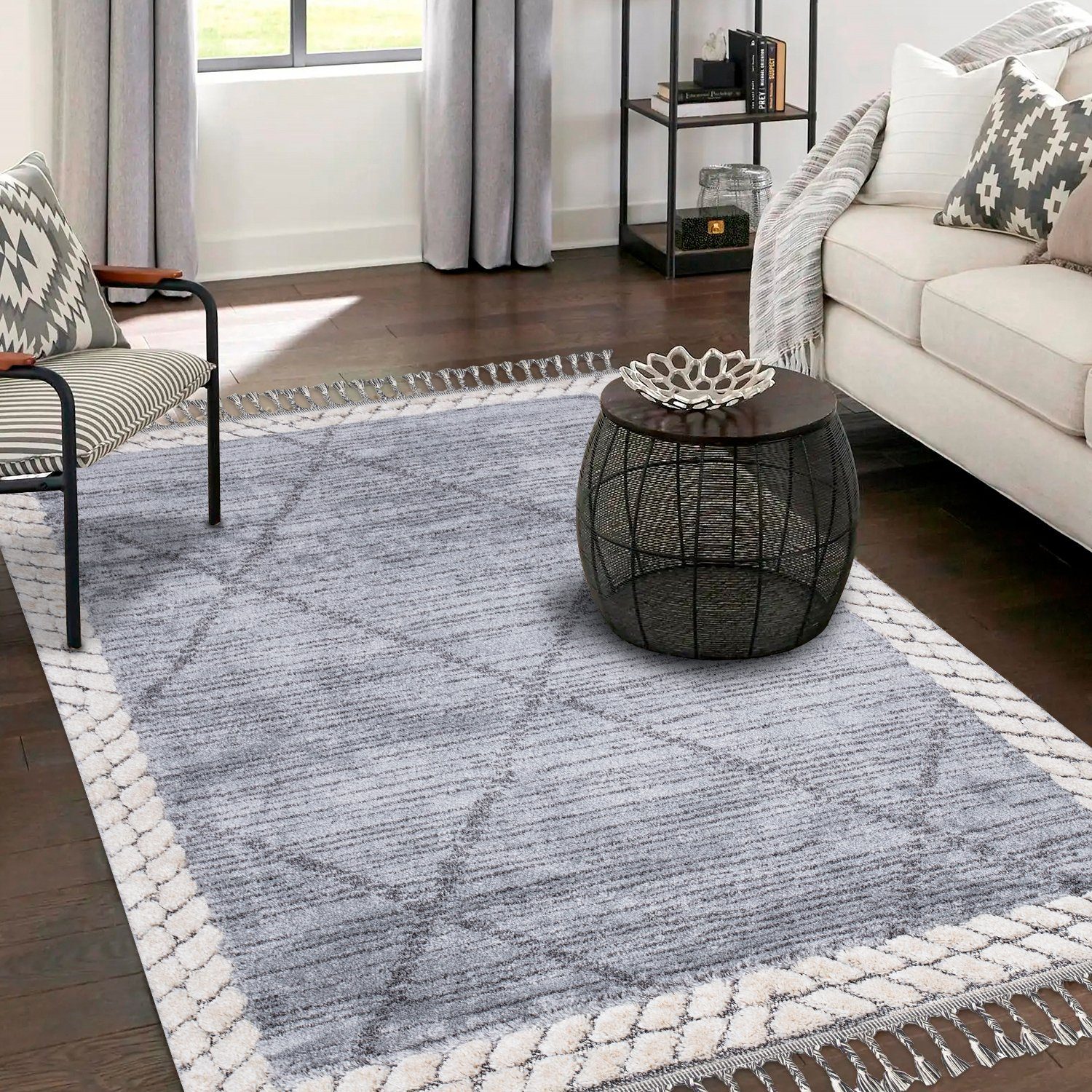 Teppich Boho Skandinavisch Style - Hochtief Effekt Cut-& Loop, payé, Rechteckig, Höhe: 20 mm, Ornament Muster - Hochtief Effekt