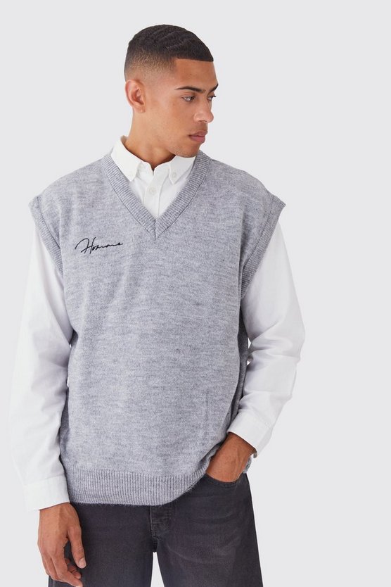 Geripptes Oversize Homme Strick-Tanktop
