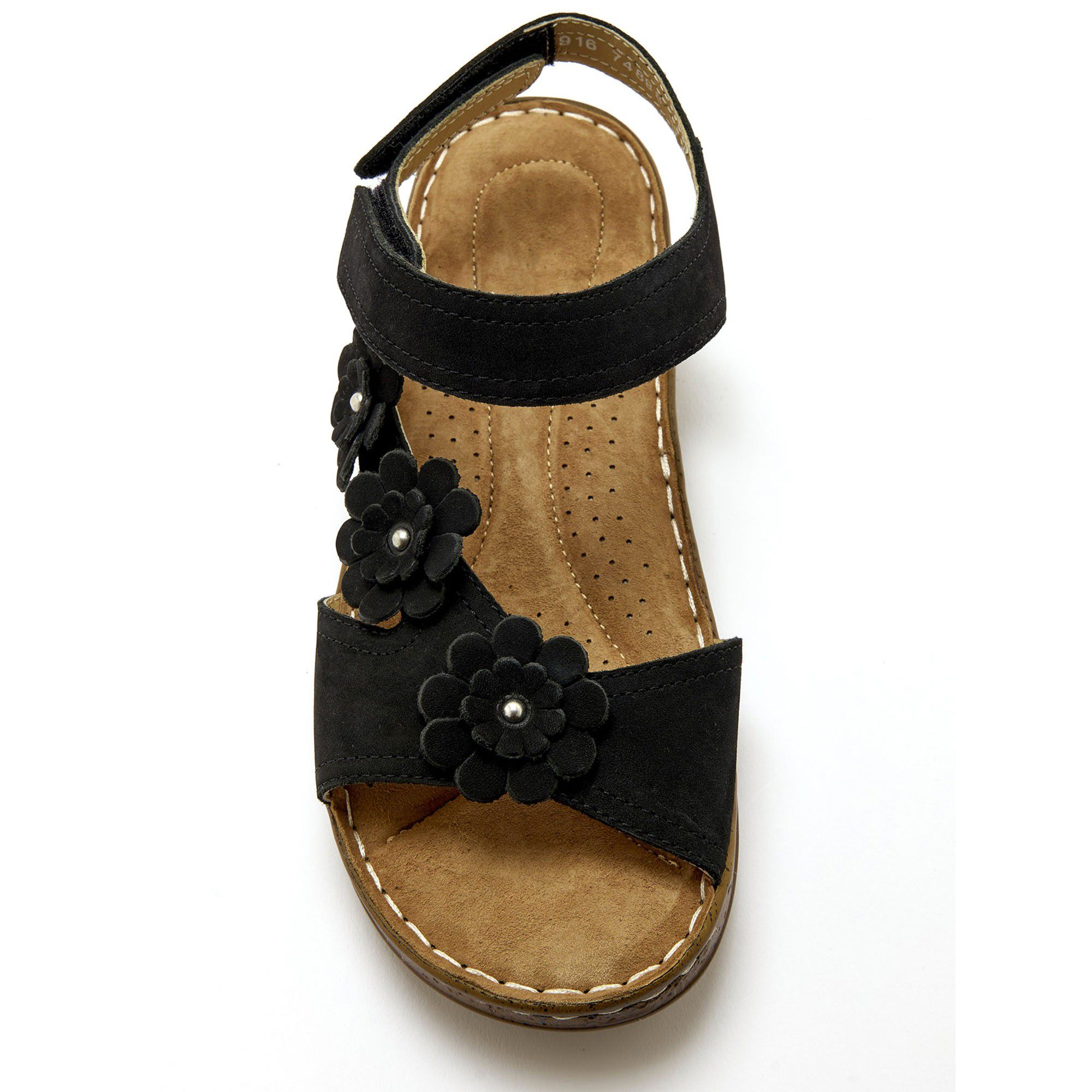 Sandales scratchées à fleurs, cuir velours