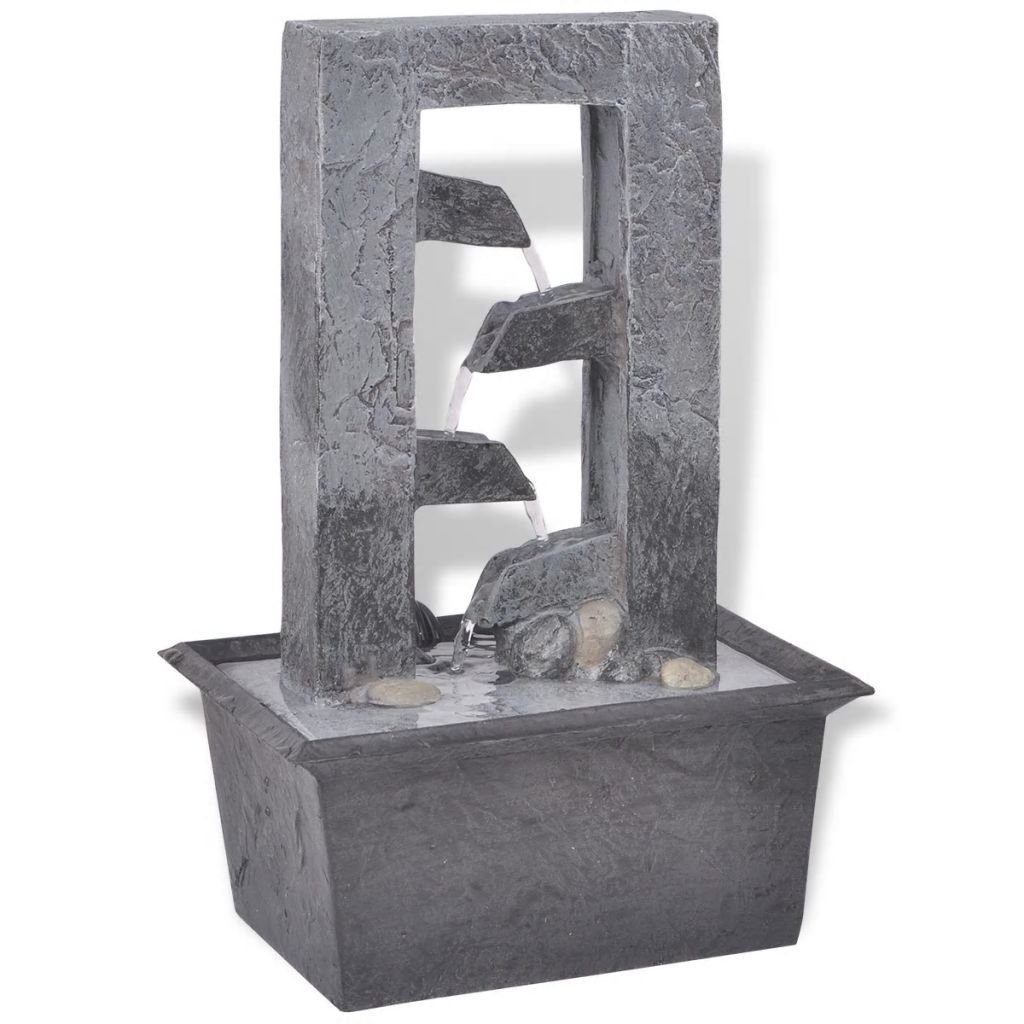 vidaXL Gartenbrunnen Zimmerbrunnen mit LED-Licht Polyresin