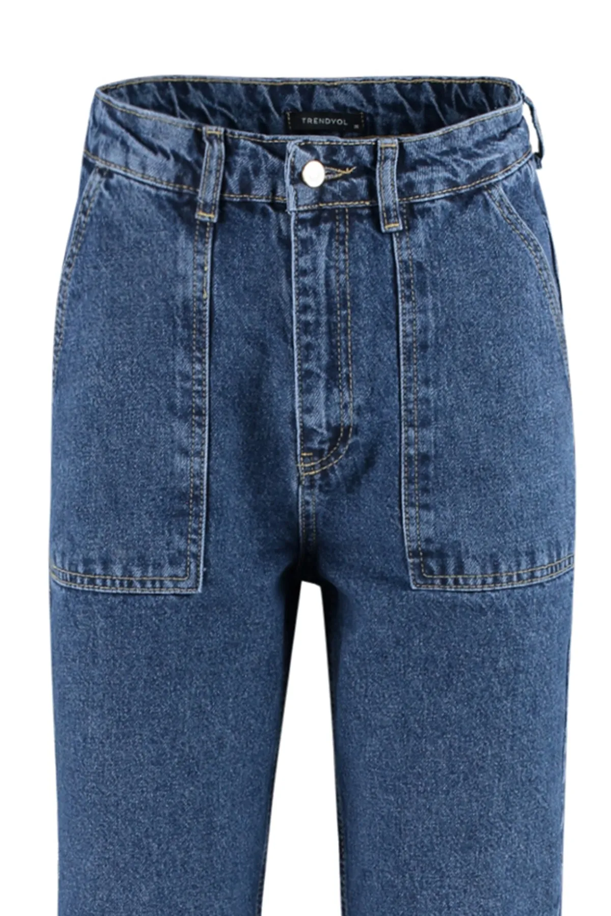Trendyol Collection  Marineblaue Jeans mit hoher Taille und weitem Bein und Taschendetail TWOAW22JE0595