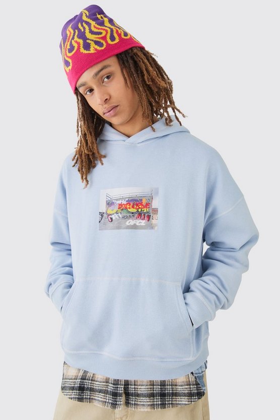 Kastiger Oversize Hoodie mit Print