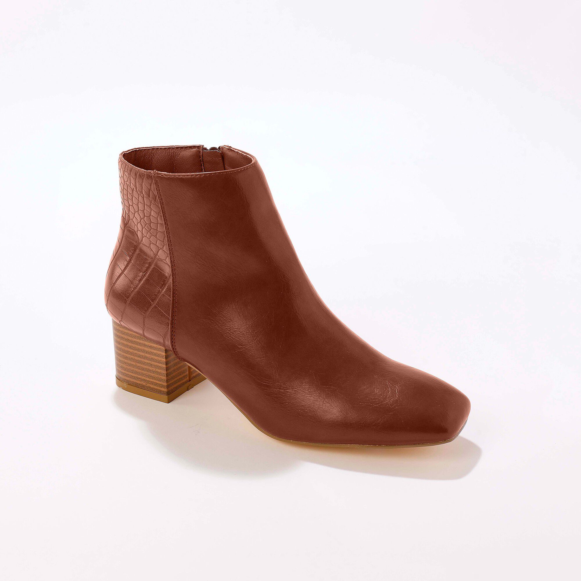 Boots zippées bout carré, dos texturé effet croco