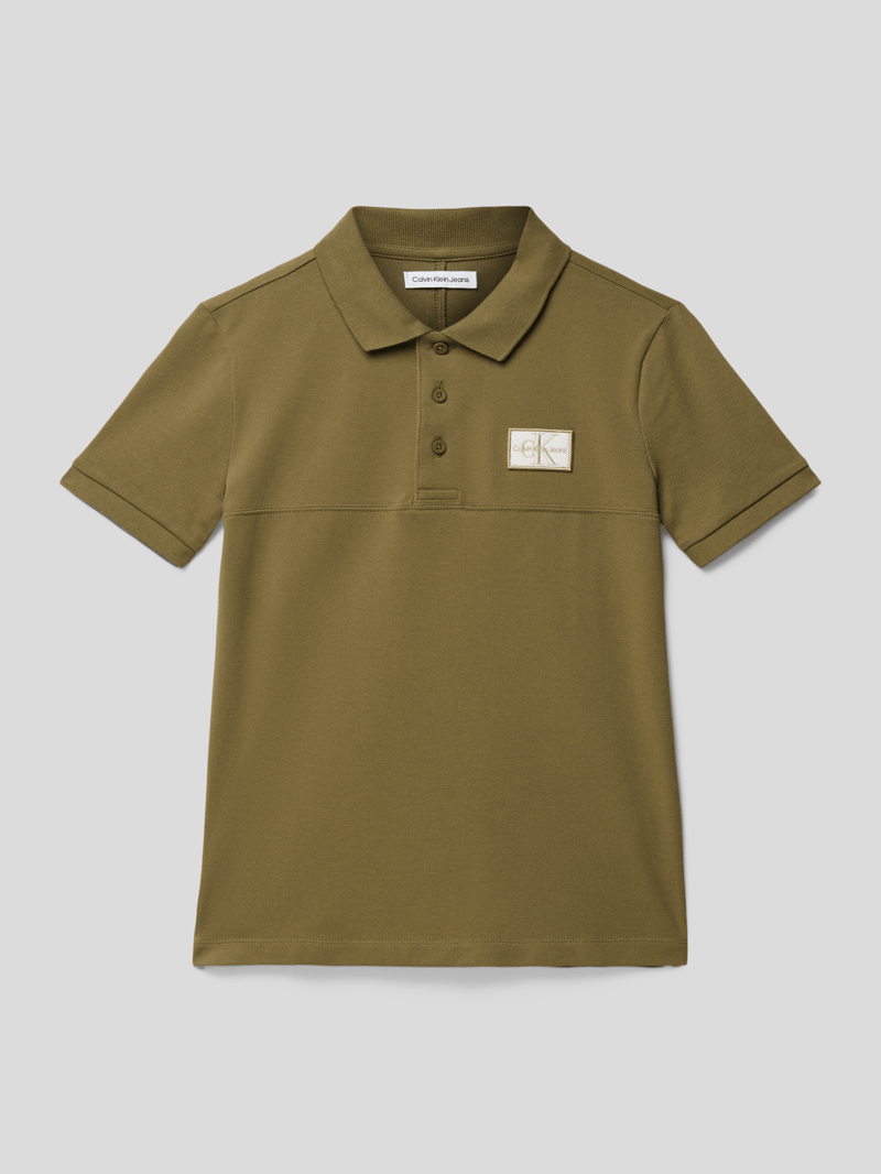 Poloshirt mit Label-Patch Modell 'BADGE PIQUE' in schokobraun