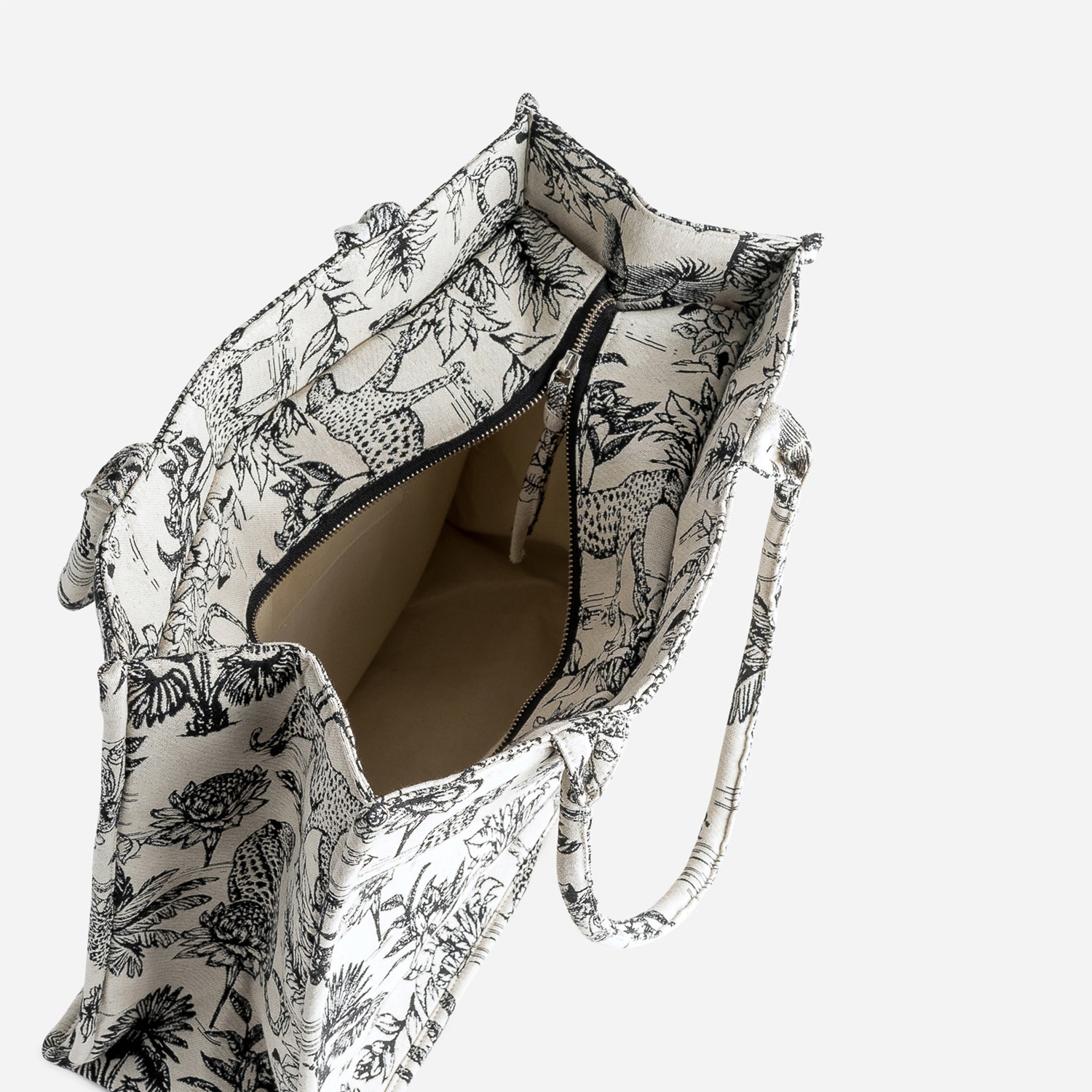 Sac cabas noir jacquard motif jungle