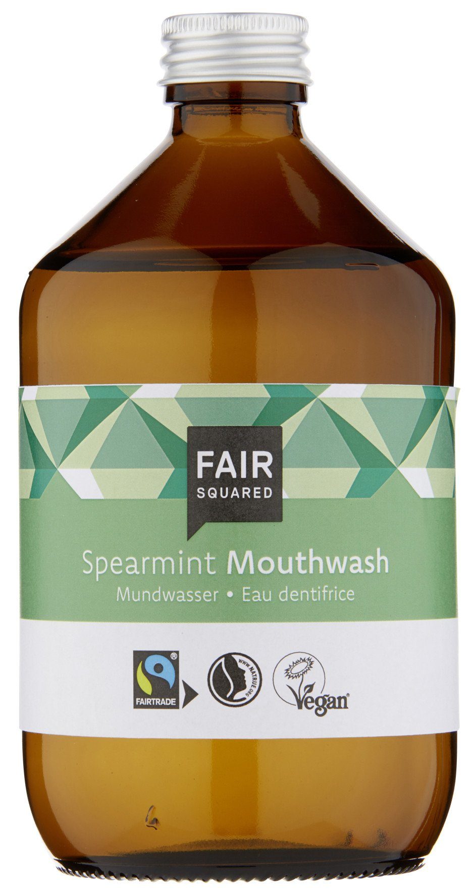 Fair Squared Munddusche FAIR SQUARED Mundwasser Spearmint 500 ml - nachhaltige Zahnhygiene mit frischen Pfefferminzgeschmack, vegan, palmölfrei und ohne Tierversuche