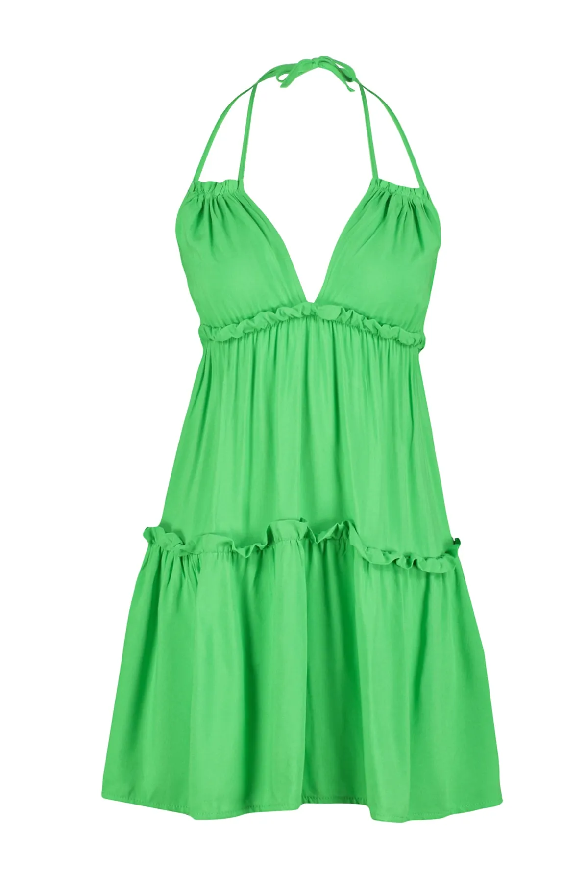 Trendyol Collection  Grünes Mini-Strandkleid mit gewebten Rüschen TBESS23EL00071