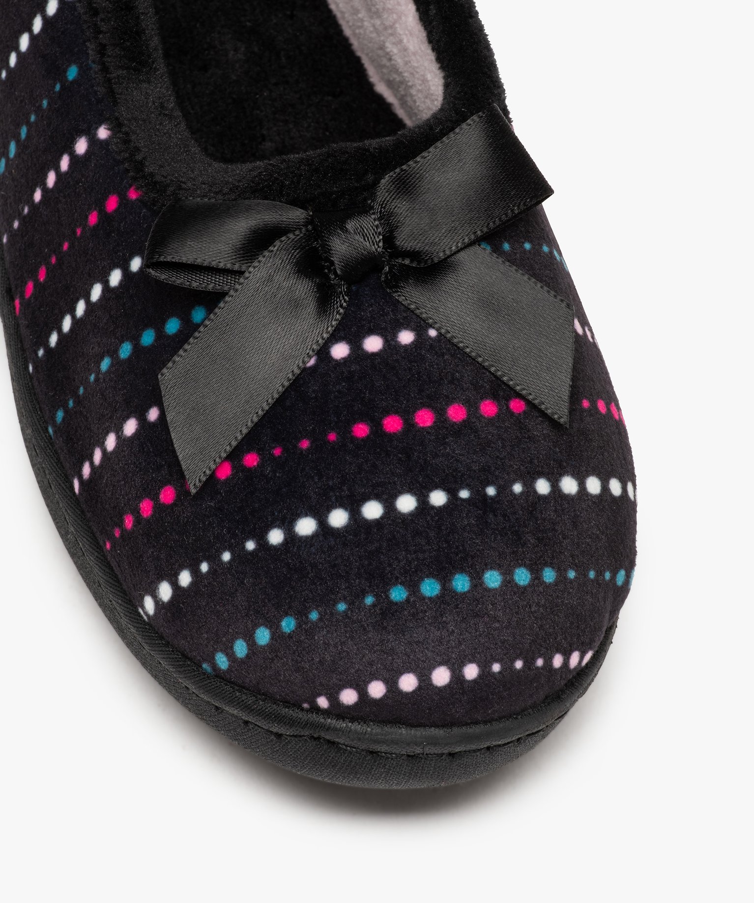 Chaussons femme ballerines en velours à pois - Isotoner noir | GEMO