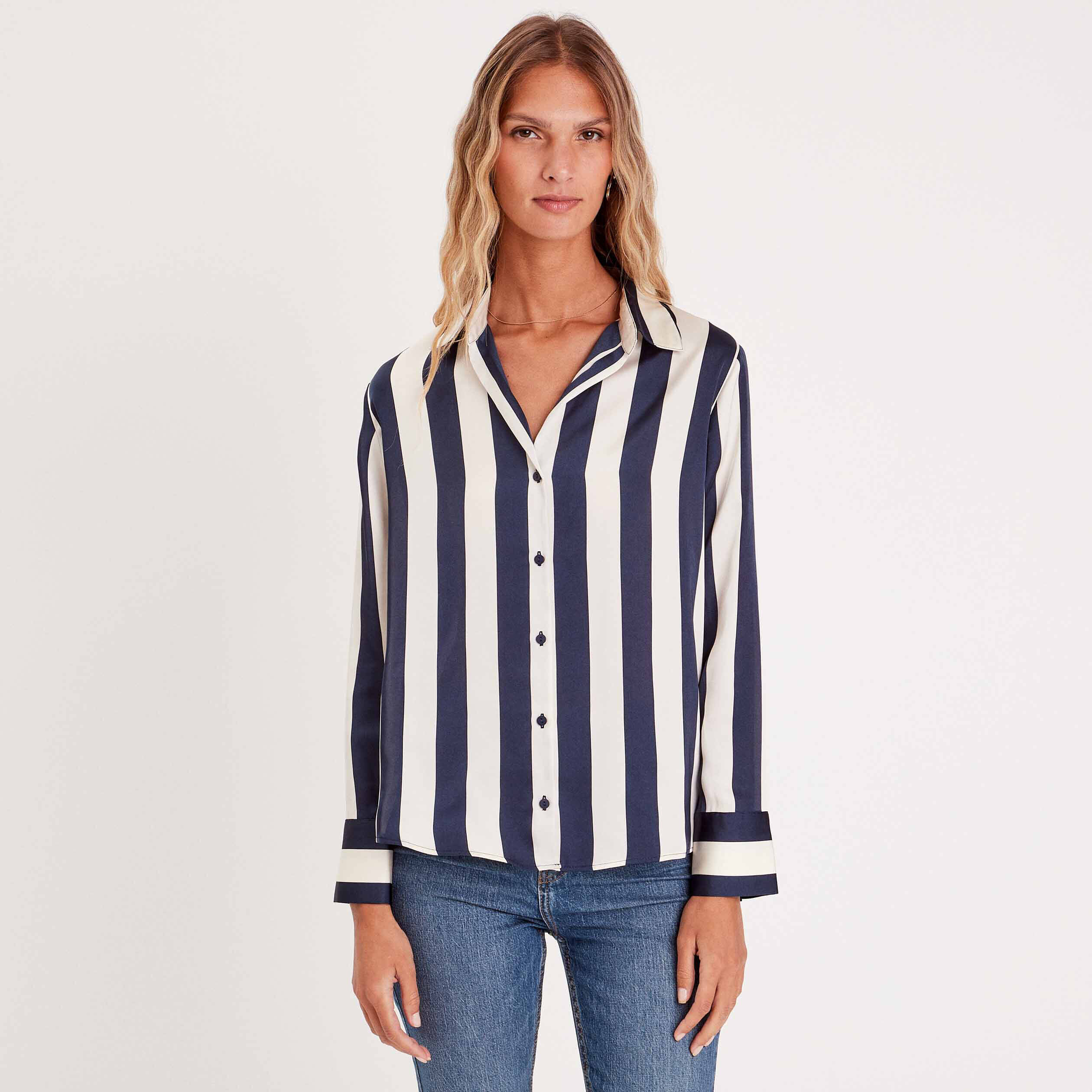 Chemise manches longues satin blanc femme | Cache Cache