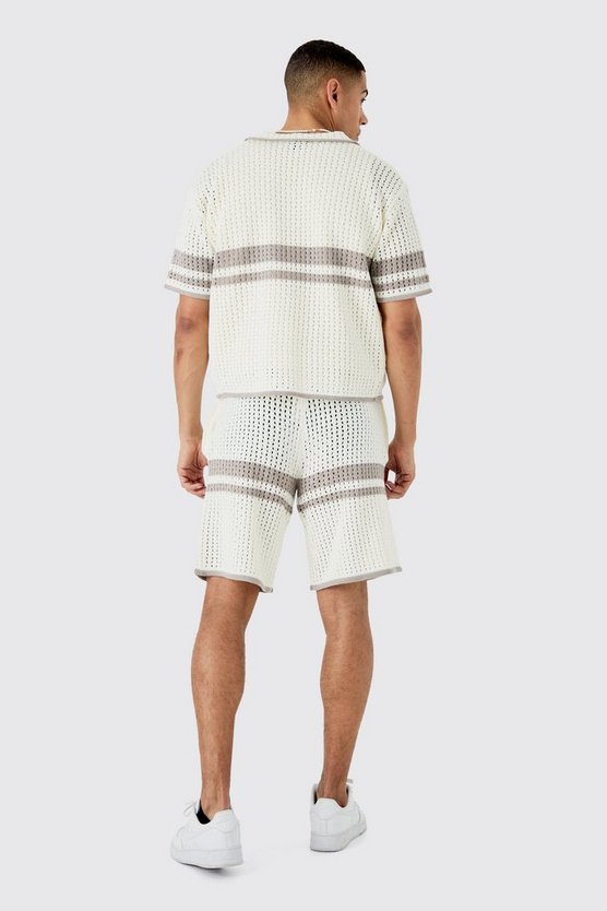 Kastiges Oversize Strick-Hemd mit Statement-Streifen