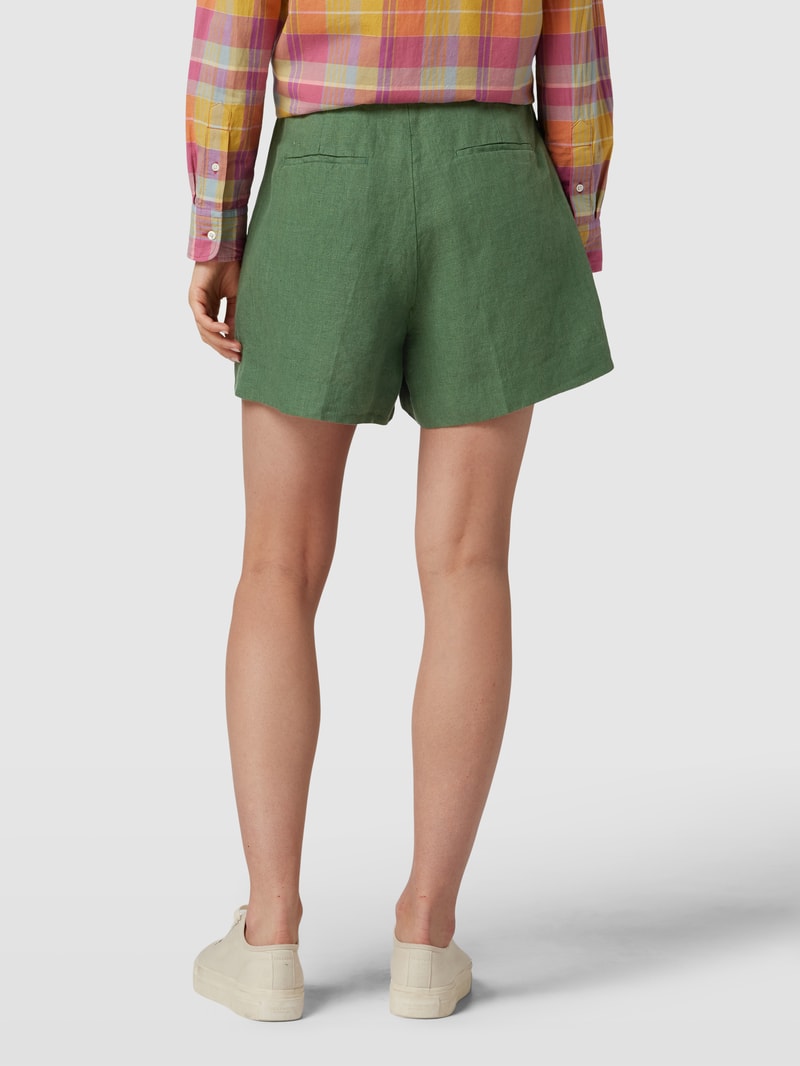 Leinenshorts mit Gesäßtaschen in dunkelgrün