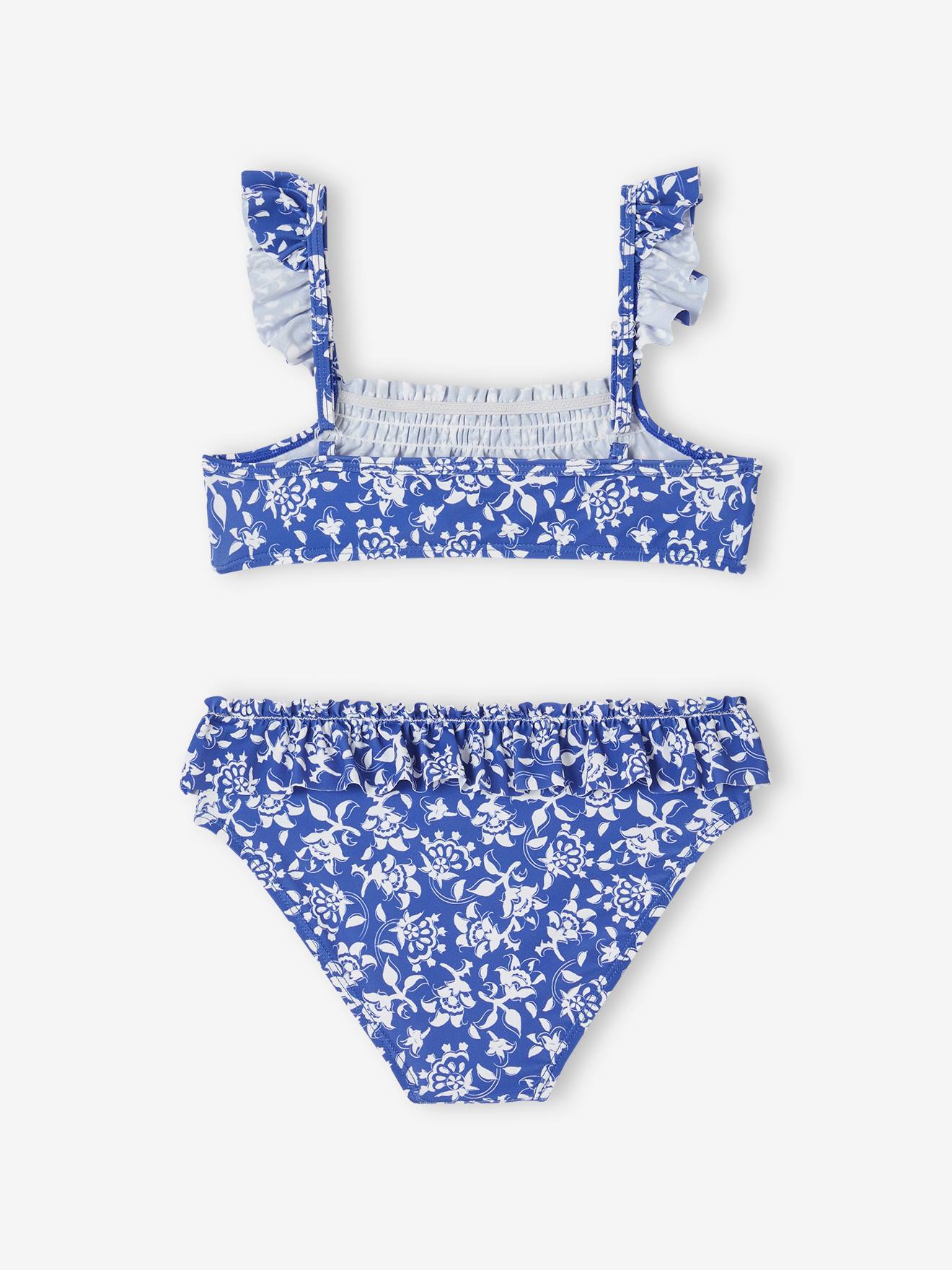 Vertbaudet Capsule Bademode Team Familie: Mädchen Bikini Oeko-Tex - blau/weiß geblümt