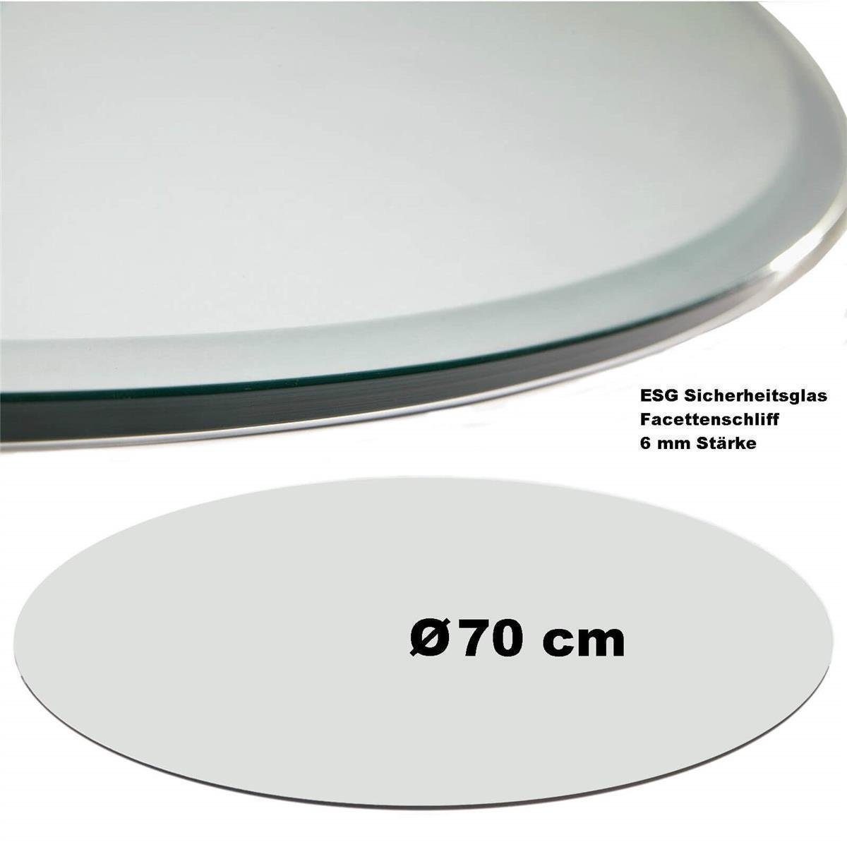 HOOZ Tischplatte Glasplatte Ø60x0,6 cm mit Facettenschliff - schwarz, rund