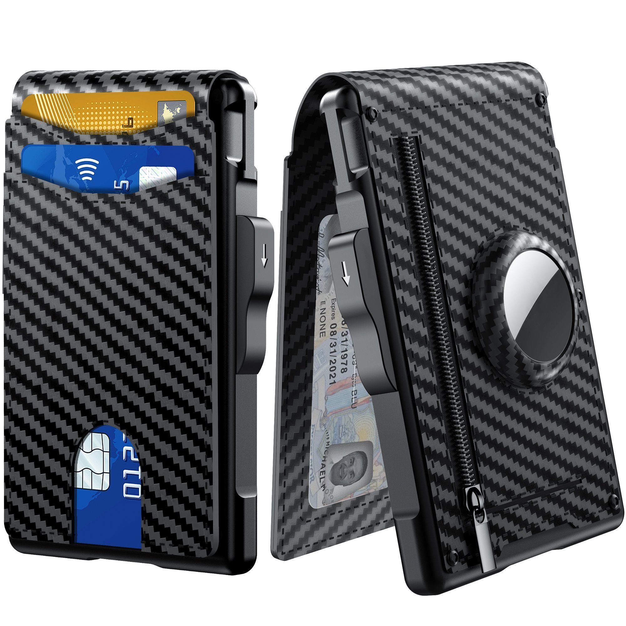 Vbrisi Geldbörse Mini Geldbörse Portmonee Herren mit Münzfach, RFID-Schutz und AirTag (Kreditkartenetui Herren mit Geldbeutel, RFID NFC Geldbeutel Schutz, Aluminium Platz 11 Karten Bargeld, Slim Portmonnaie Clip, Men's Wallet, Mini Portemonnaie Herre