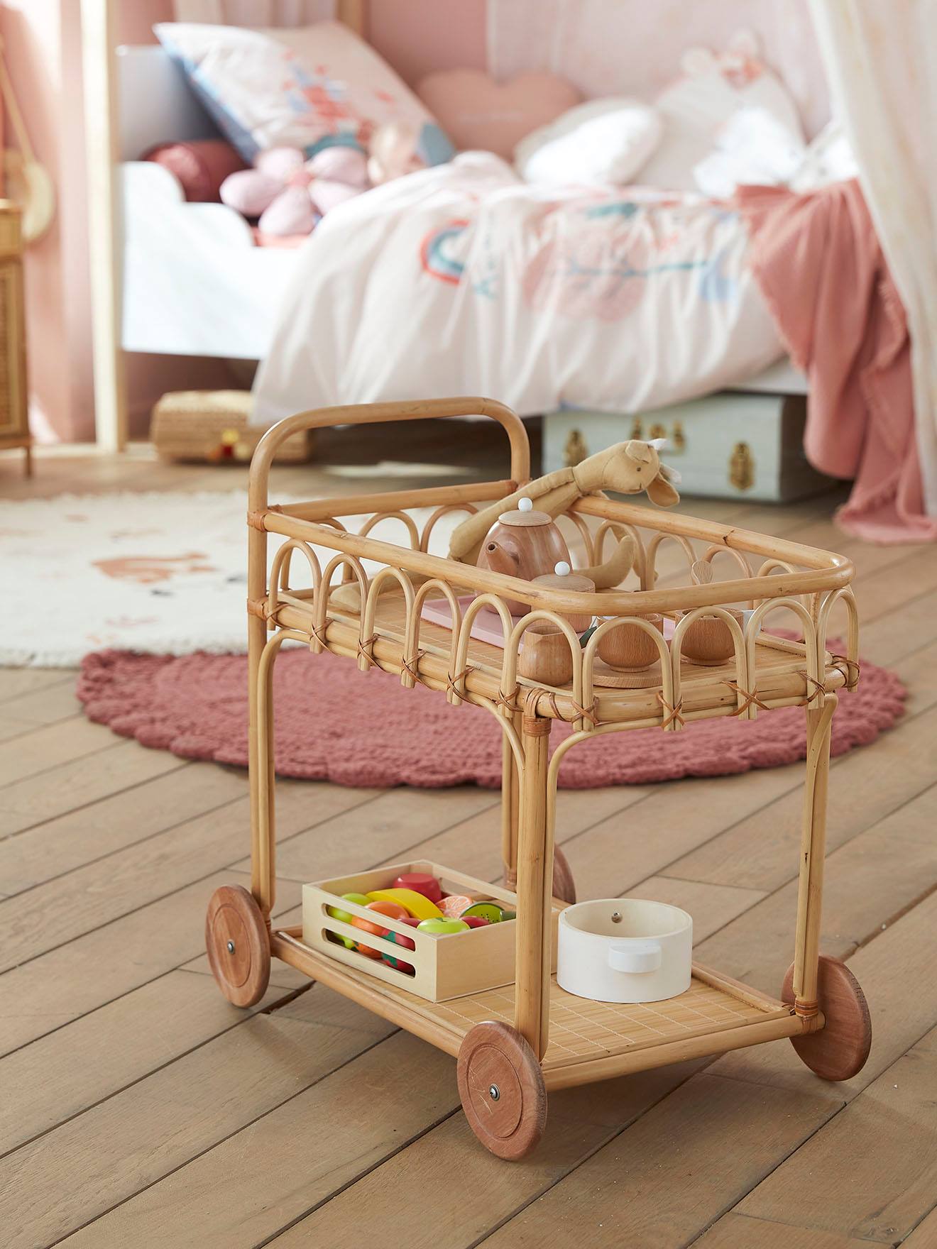 Vertbaudet Puppen Servierwagen aus Rattan MINI BOHO - natur