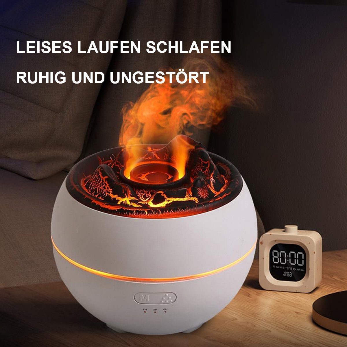 Yoyaxi Luftbefeuchter 360 ml Flammen-Aromatherapie-Diffusor für Zuhause und Schlafzimmer, Großer Luftbefeuchter mit automatischer Abschaltung, LED-Nachtlicht