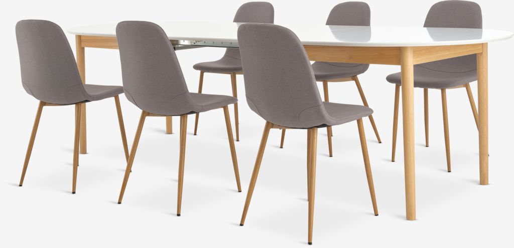 MARSTRAND JONSTRUP MARSTRAND L200/280 mesa branca 4 JONSTRUP cadeira cinza/carvalho