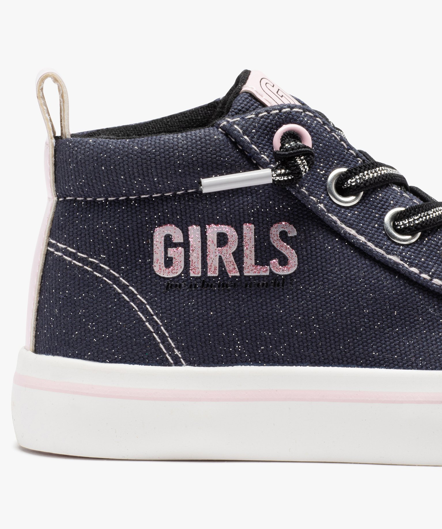 Baskets fille montantes déperlantes pailletée à lacets é... noir | GEMO