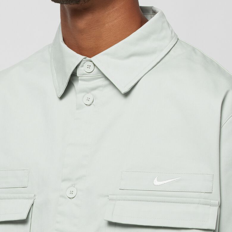 NIKE Woven Military Short-Sleeve Button-Down Shirt light silver/white