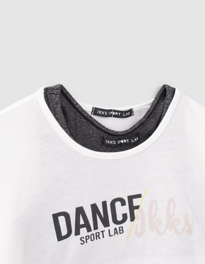 T-shirt 2-en-1 blanc et brassière grise fille