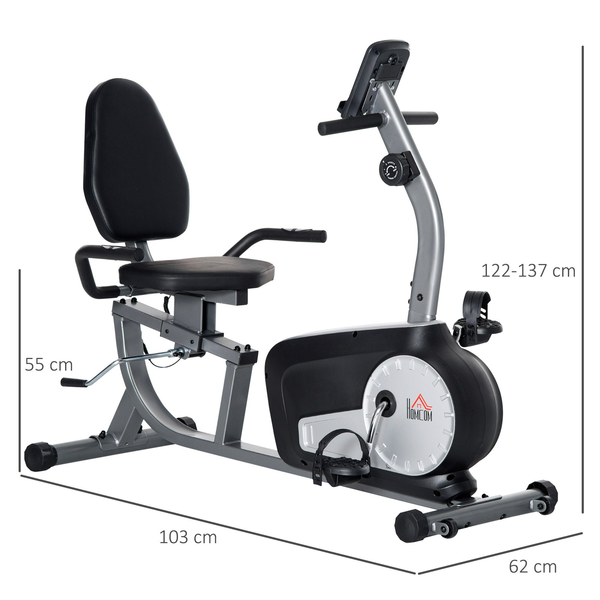 HOMCOM Heimtrainer Fahrradtrainer 8 stufig einstellbarem Magnetwiderstand Stahl ABS (1-tlg., mit LCD-Anzeige einstellbar Nutzergewicht bis 110 kg), BxLxH: 62x103x122-137 cm