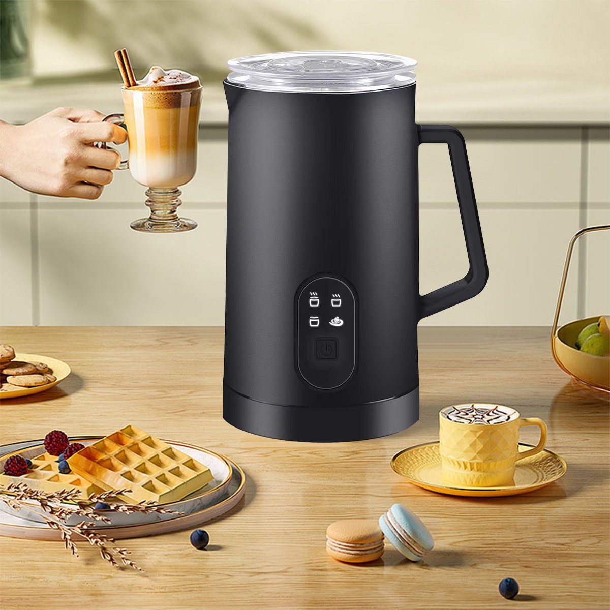 Hikeren Milchaufschäumer 4-in-1 Elektrischer Milchaufschäumer,400W,350ml für Heißer,Kalter, 400,00 W