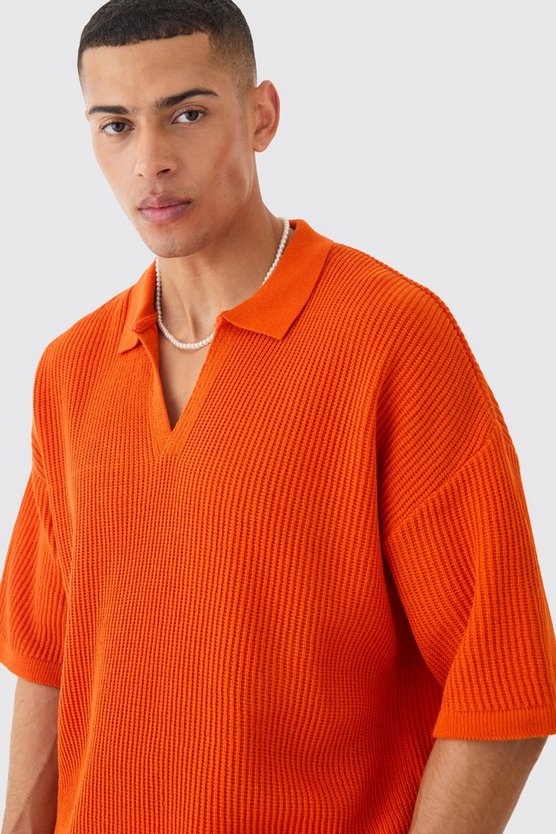 Kastiges geripptes Poloshirt mit kurzen Ärmeln