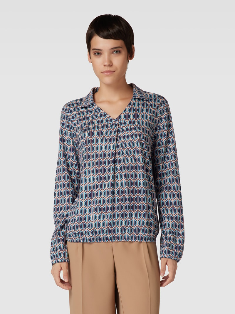 Longsleeve mit Allover-Muster und Umlegekragen in blau