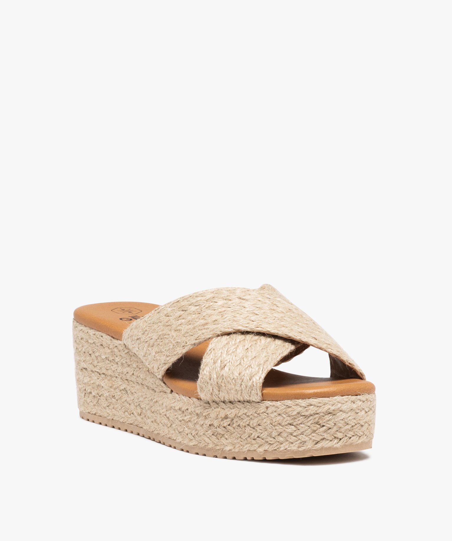 Mules femme plateforme à brides en corde tressée beige | GEMO