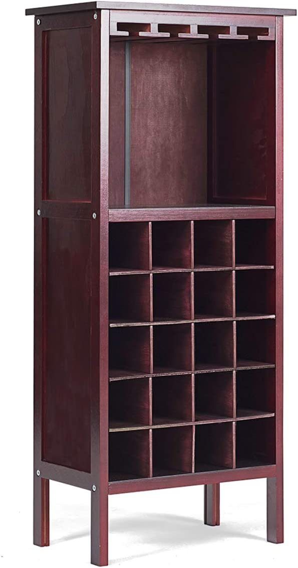 COSTWAY Weinregal, stehend, Holz, für 20 Flaschen, Glasaufhänger, 42x24,5x96cm