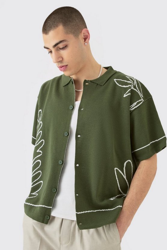 Kastiges Jacquard-Hemd mit abstraktem Detail