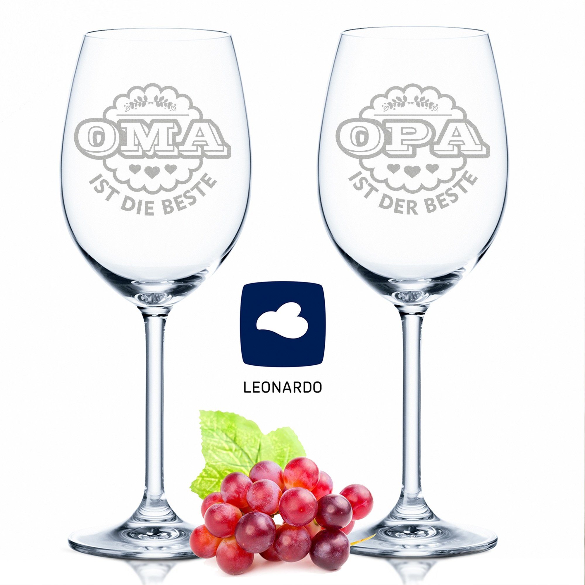 GRAVURZEILE Rotweinglas Leonardo Weingläser im Set - Oma ist die Beste & Opa ist der Beste, Glas, graviertes Geschenk für Oma & Opa