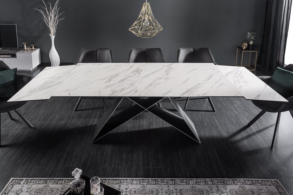 riess-ambiente Esstisch PROMETHEUS 180-220-260cm weiß-grau / dunkelgrau · bis 12 Personen (Einzelartikel, 1-St), Keramik · Glas · Metall · ausziehbar · Marmor-Design · Industrial
