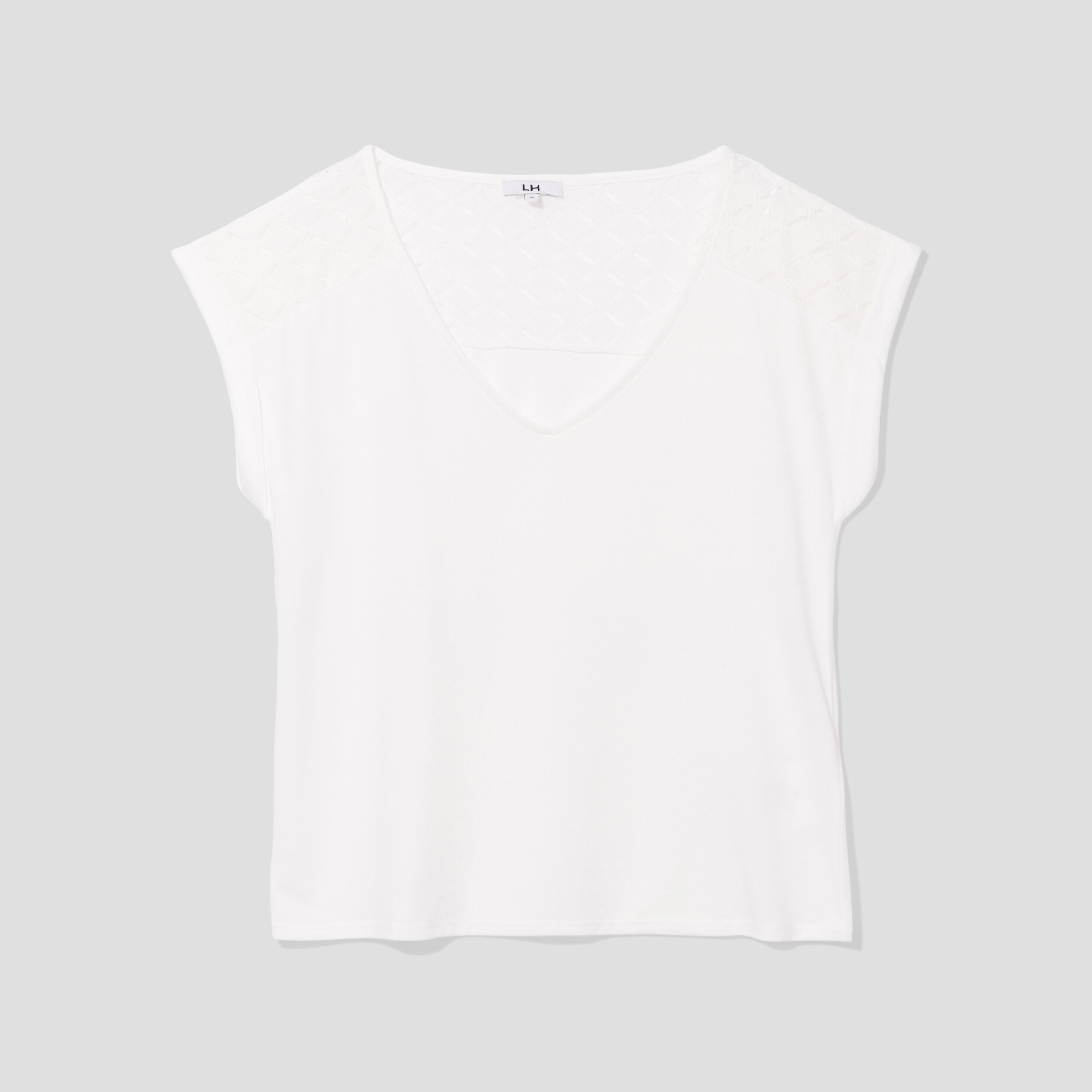 T-shirt col en V dentelle épaules et dos blanc femme | La Halle