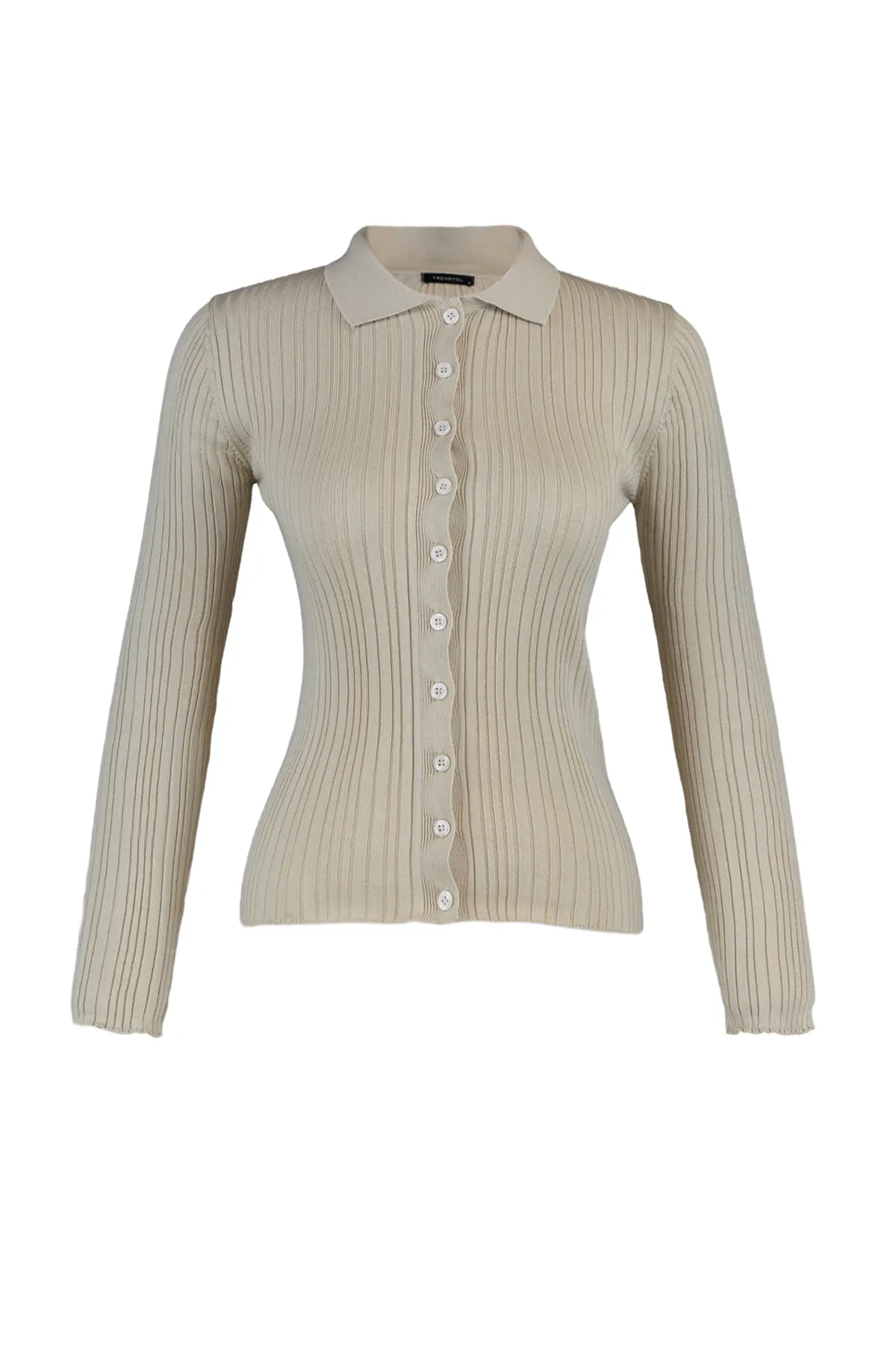 Trendyol Collection  Steinfarbener Strickcardigan mit Polokragen TWOAW20HI0070