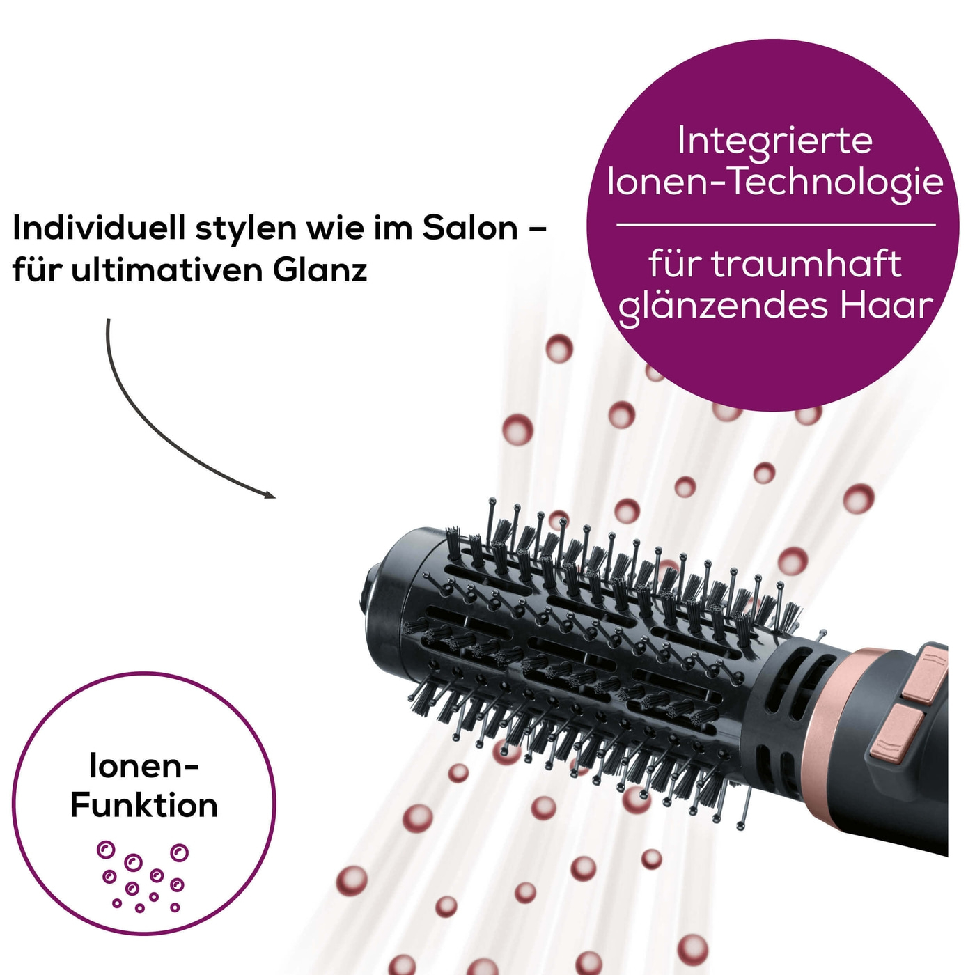 Beurer Rotierende Warmluftbürste - HT 80-Rotierende Ionen Föhnbürste mit 2 Aufsätzen für Volumen, Schwung & Locken