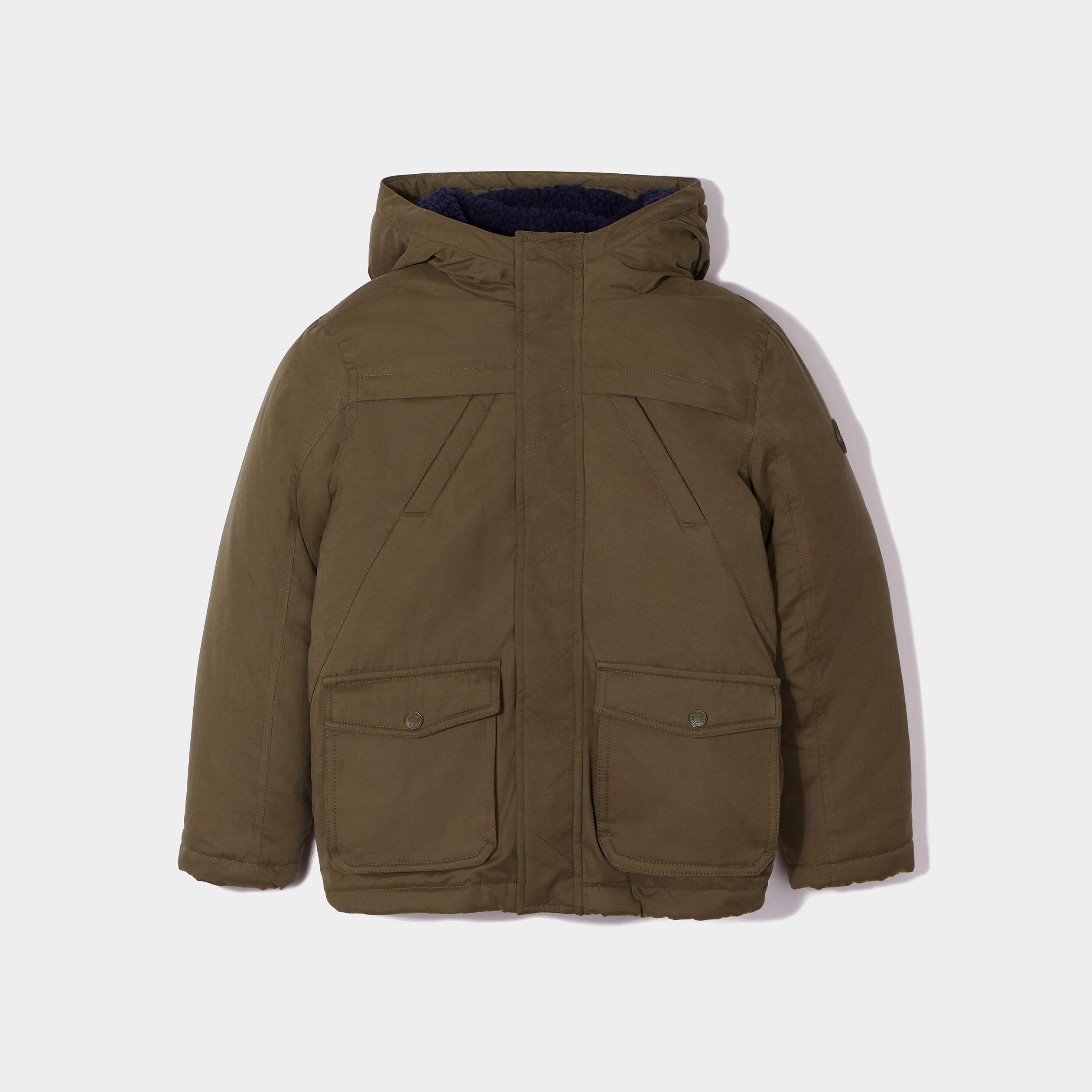 Parka mi-longue doublée à capuche vert kaki garçon | La Halle