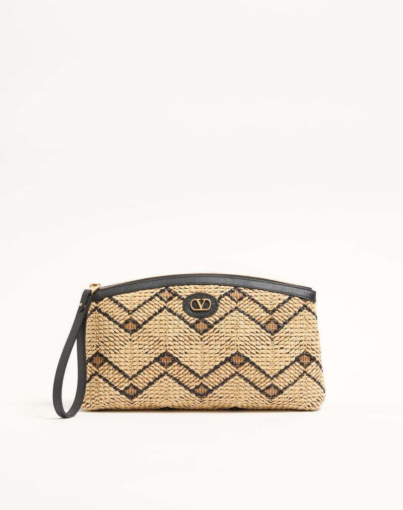Clutch Valentino Garavani em ráfia com padrão geométrico