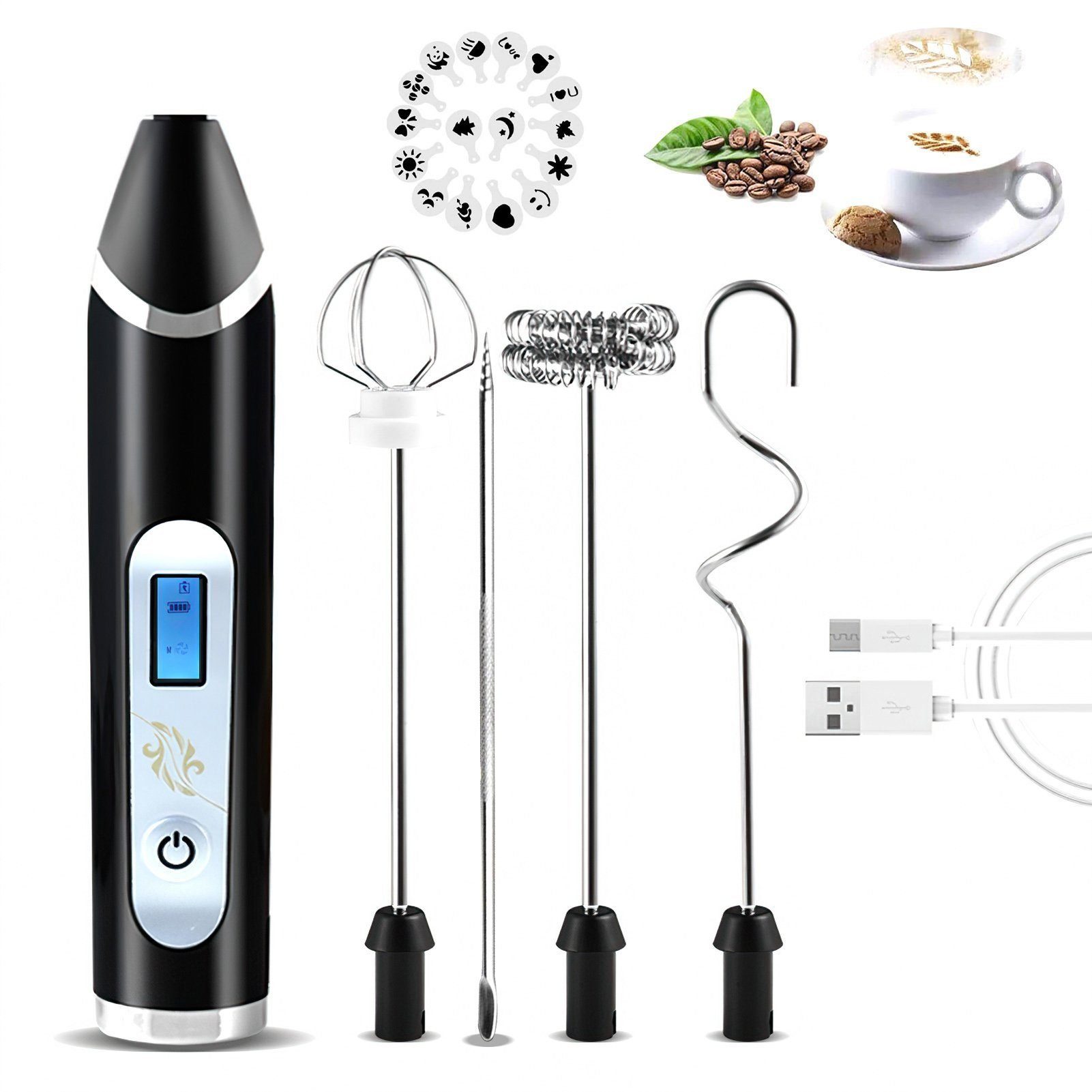 Gontence Milchaufschäumer Milchaufschäumer,wiederaufladbares USB-LCD-Display