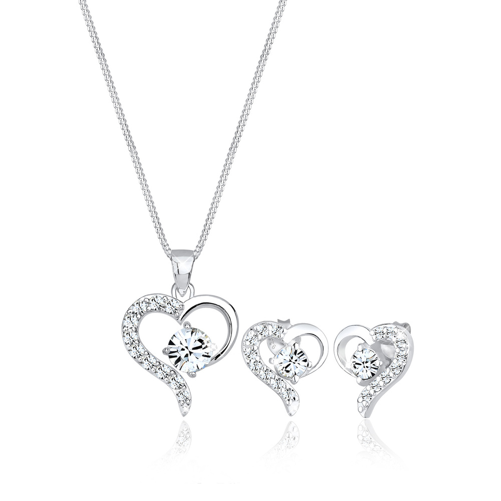 Elli Elli Ensemble de Bijoux Femmes Coeur Pendentif Set Clous d'oreilles avec Cristaux Bijoux