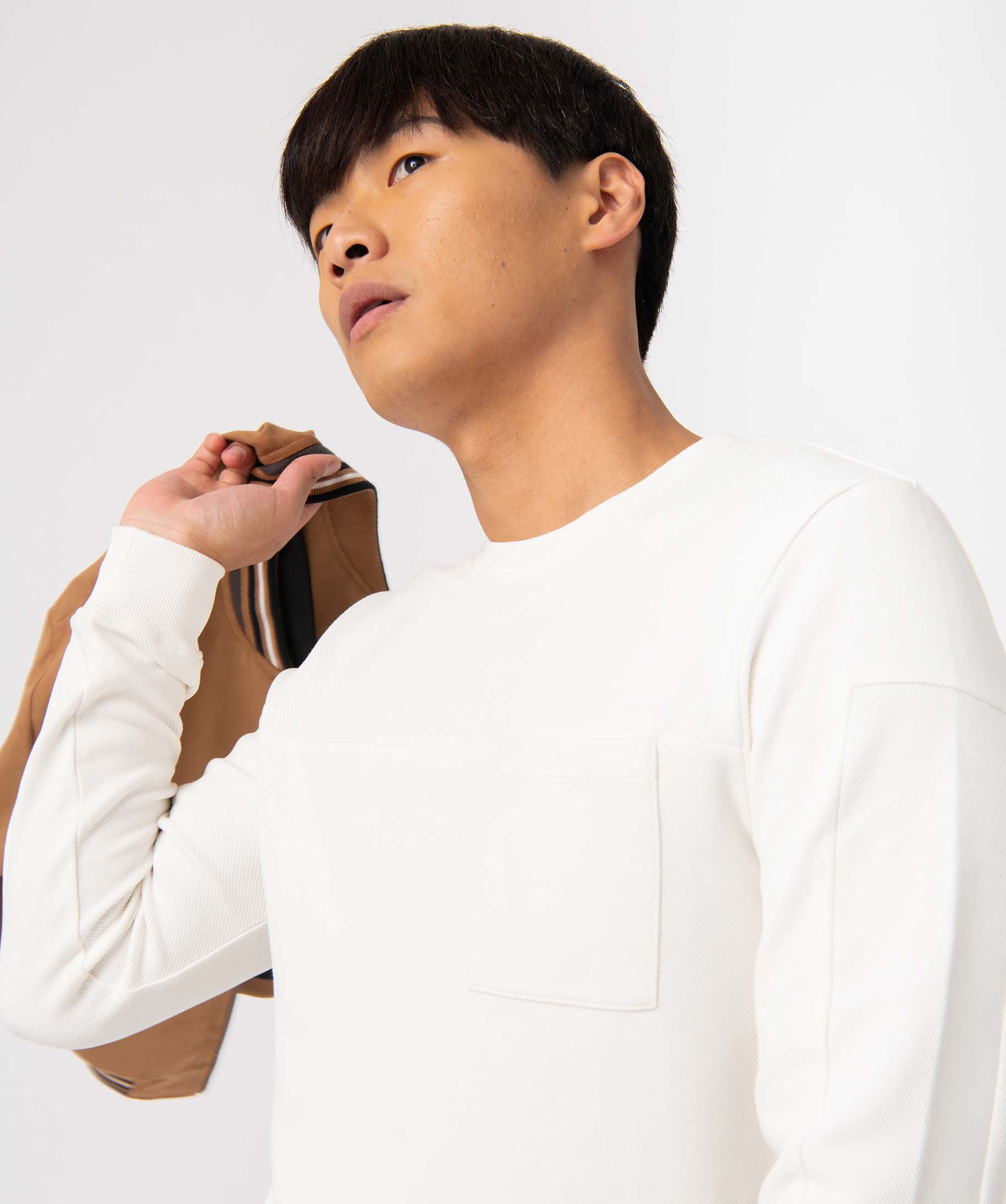 Sweat homme à col rond avec poche poitrine blanc | GEMO