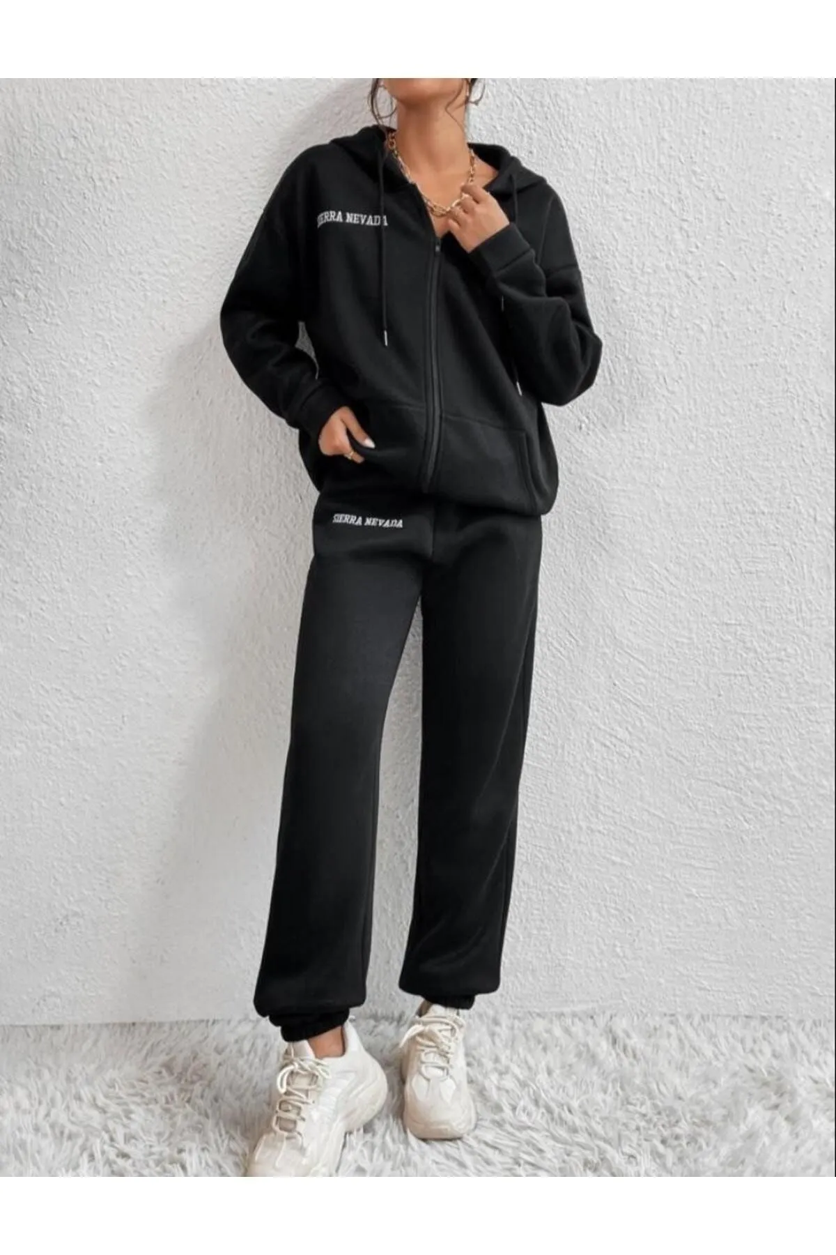 Know  Schwarzes Sierra Nevada-Trainingsanzug-Set mit Cardigan-Jogger-Übergröße für Damen in Schwarz