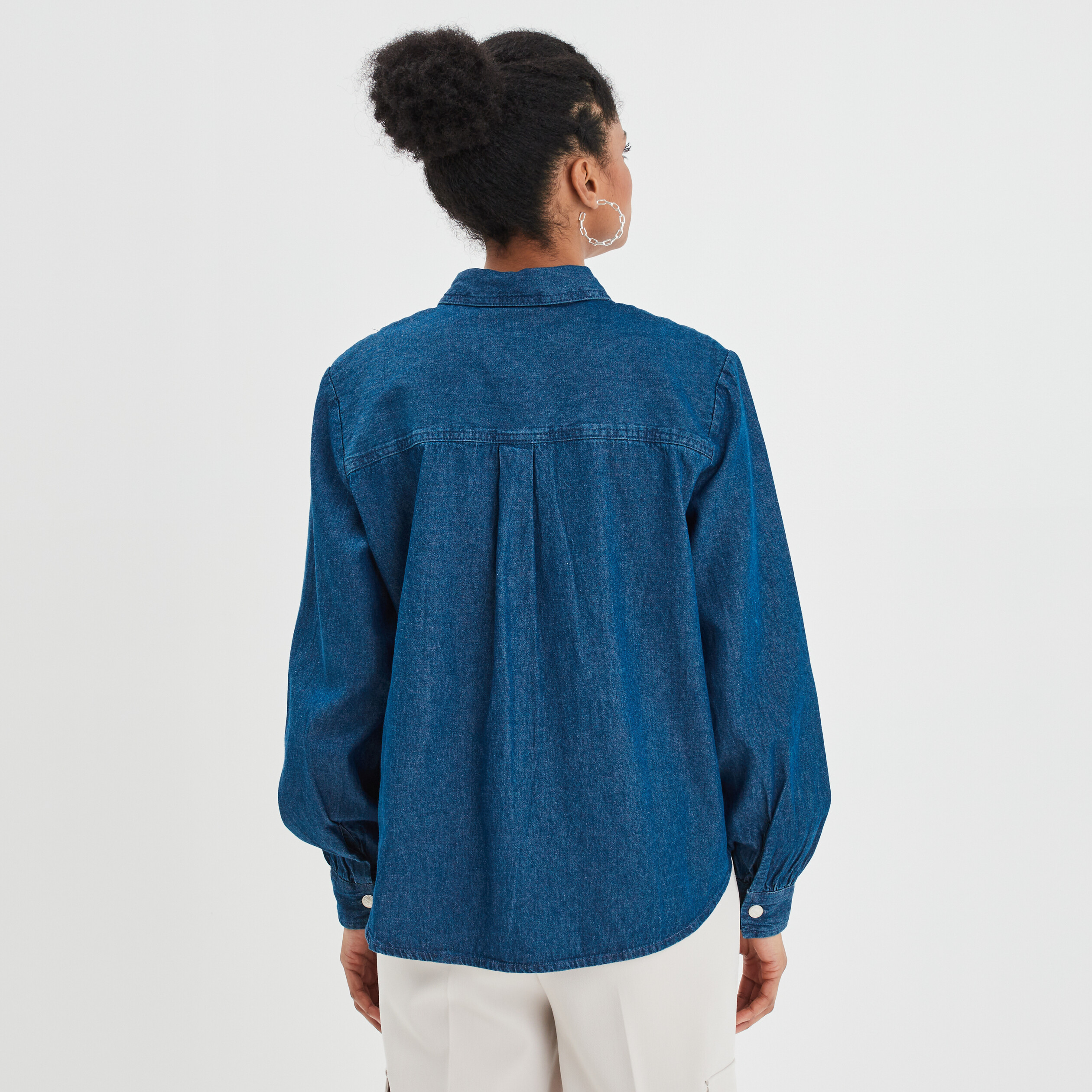 Chemise droite en jean coton Creeks denim double stone femme | La Halle